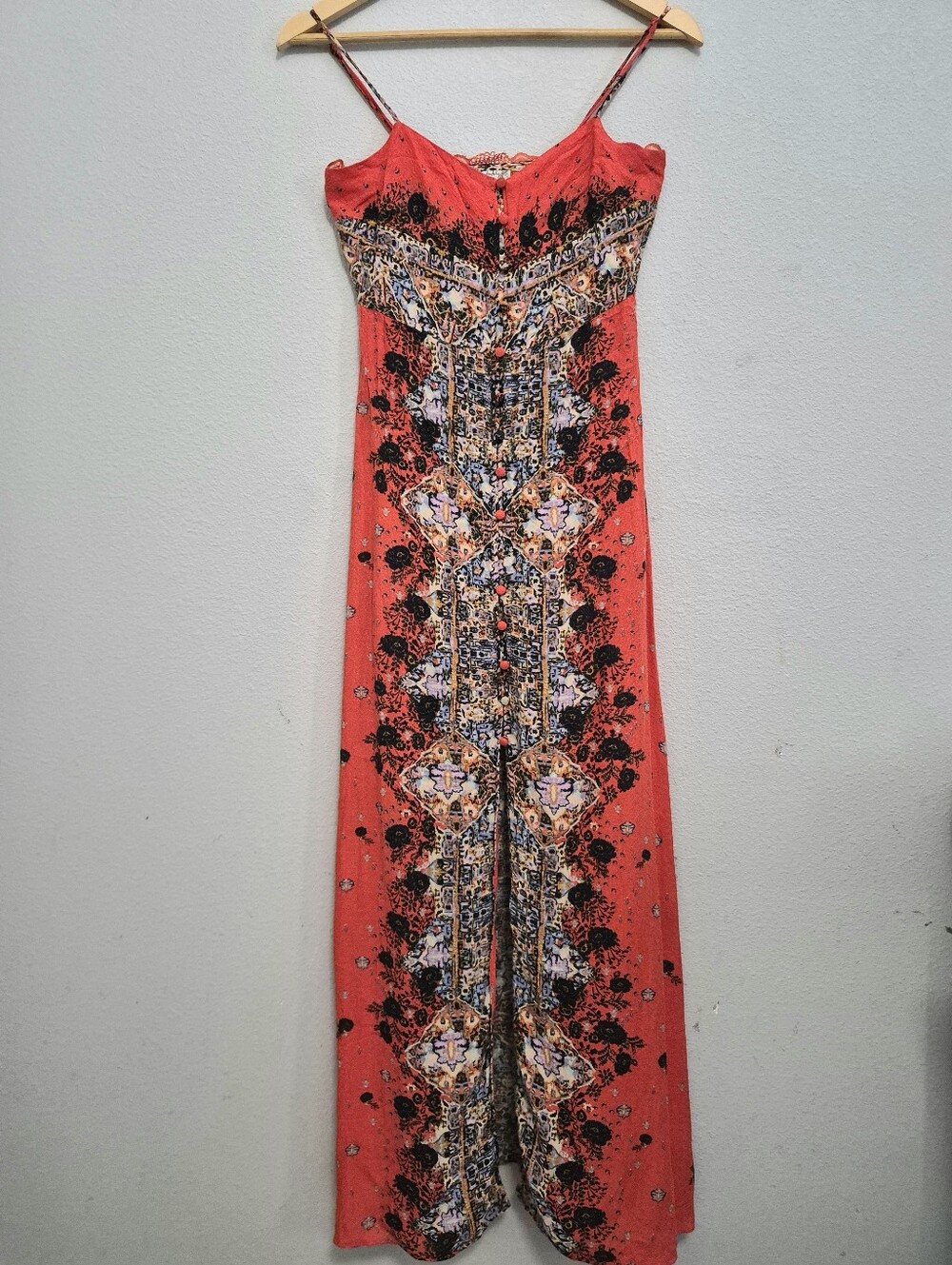 Intimately By Free People Morning Song Maxi Slip Dress Vibrant Red XS Boho